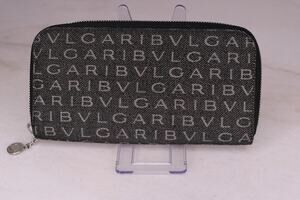 Authentic Vintage Bvlgari Logomania Canvas Zip-Around Long Wallet Black